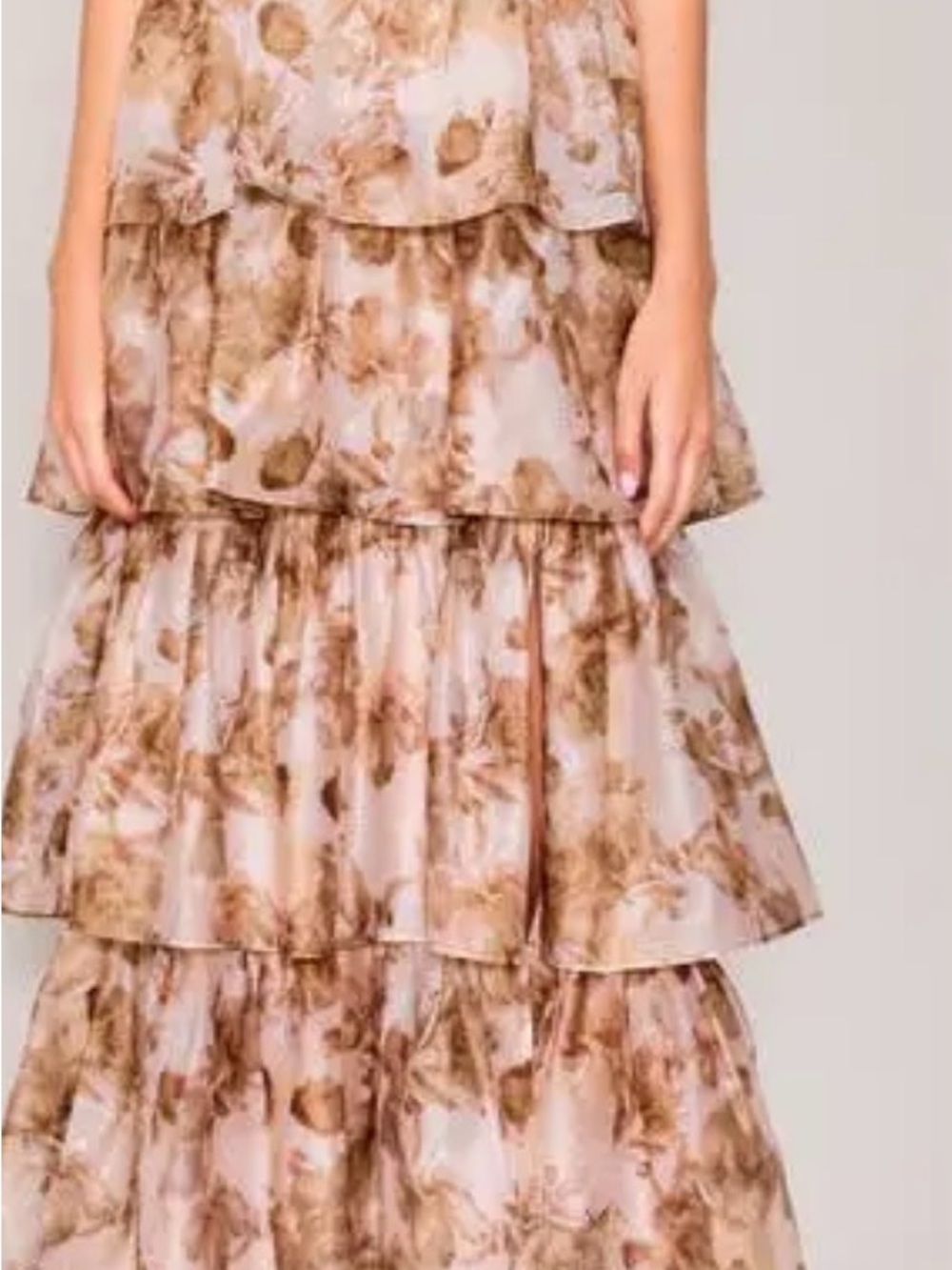MELLODAY Tiered Ruffle Spaghetti Strap Maxi Dress - Blush Multi